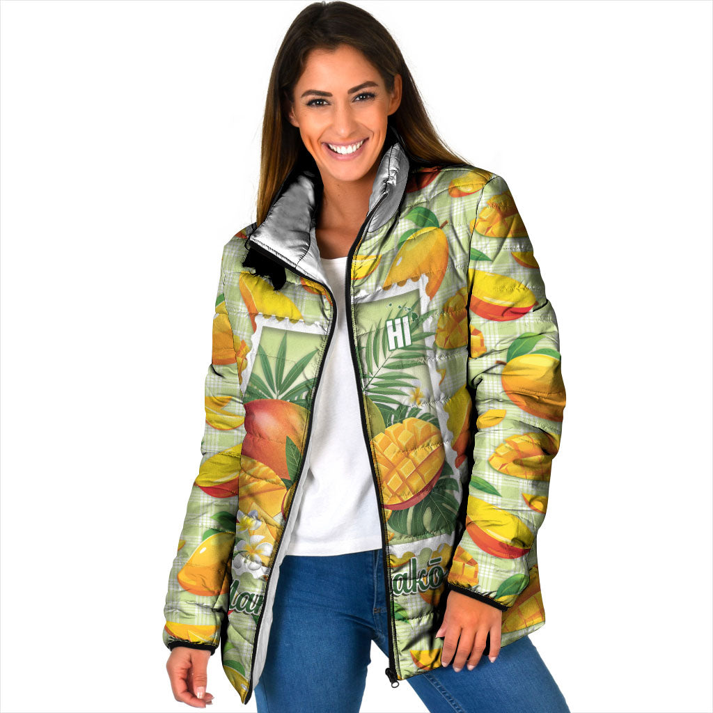 Aloha Hawaii Manako Palaka Motifs Padded Jacket Hawaiian Mango Stylized Stamp LT14 Women Yellow - Polynesian Pride
