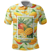 Aloha Hawaii Manako Palaka Motifs Polo Shirt Hawaiian Mango Stylized Stamp LT14 Yellow - Polynesian Pride