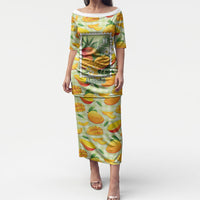 Aloha Hawaii Manako Palaka Motifs Puletasi Hawaiian Mango Stylized Stamp LT14 Long Dress Yellow - Polynesian Pride