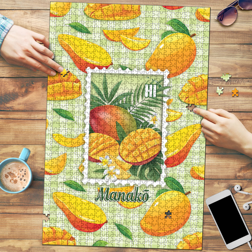 Aloha Hawaii Manako Palaka Motifs Puzzle Hawaiian Mango Stylized Stamp LT14 Yellow - Polynesian Pride