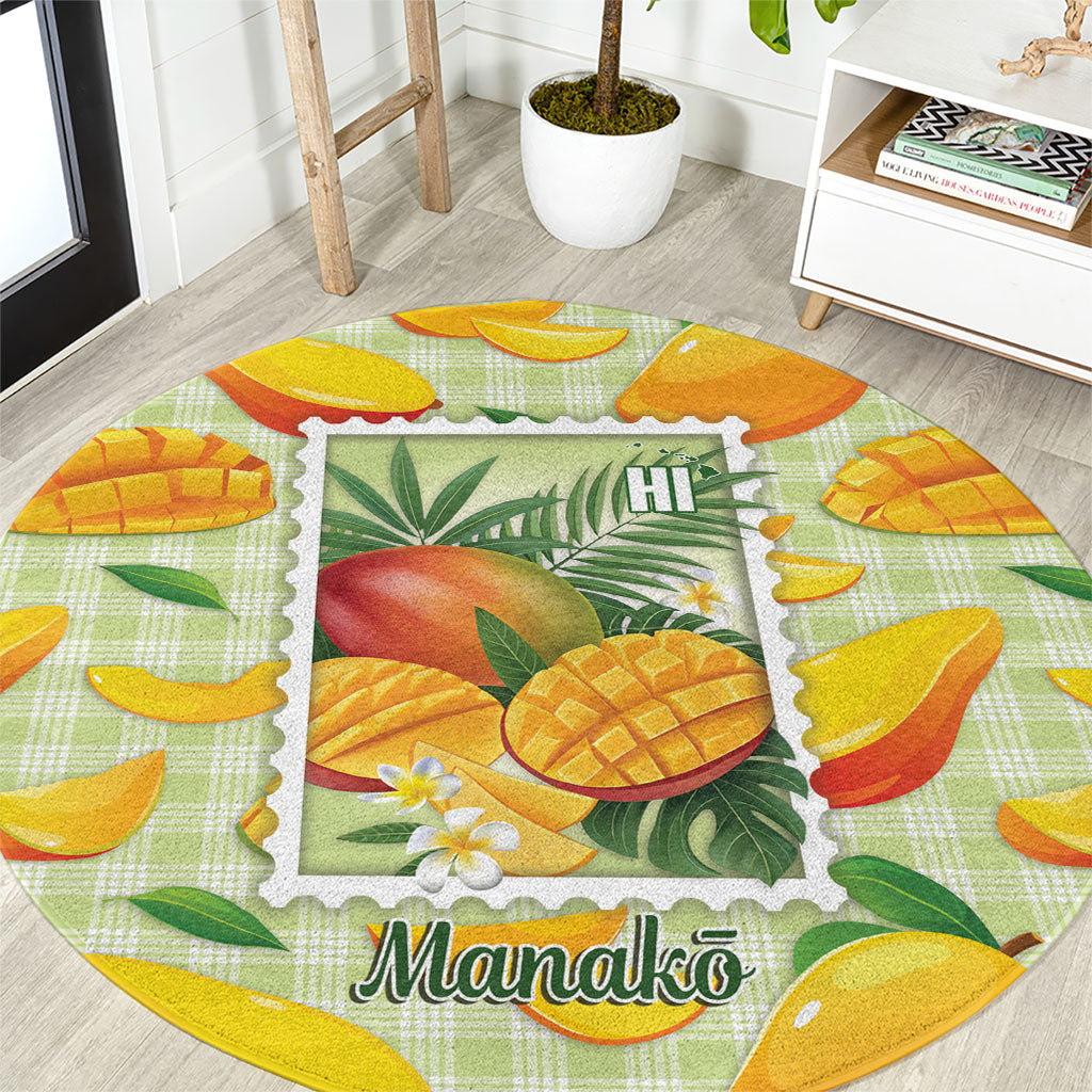 Aloha Hawaii Manako Palaka Motifs Round Carpet Hawaiian Mango Stylized Stamp LT14 Yellow - Polynesian Pride