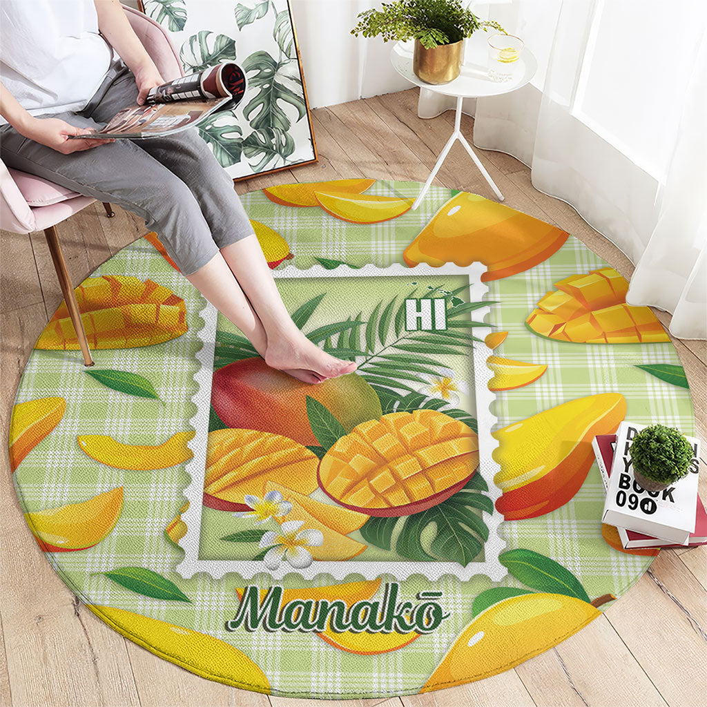 Aloha Hawaii Manako Palaka Motifs Round Carpet Hawaiian Mango Stylized Stamp LT14 - Polynesian Pride
