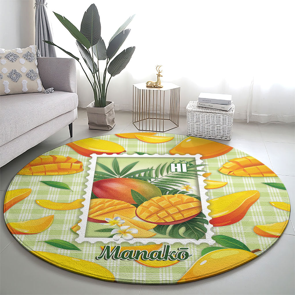 Aloha Hawaii Manako Palaka Motifs Round Carpet Hawaiian Mango Stylized Stamp LT14 - Polynesian Pride
