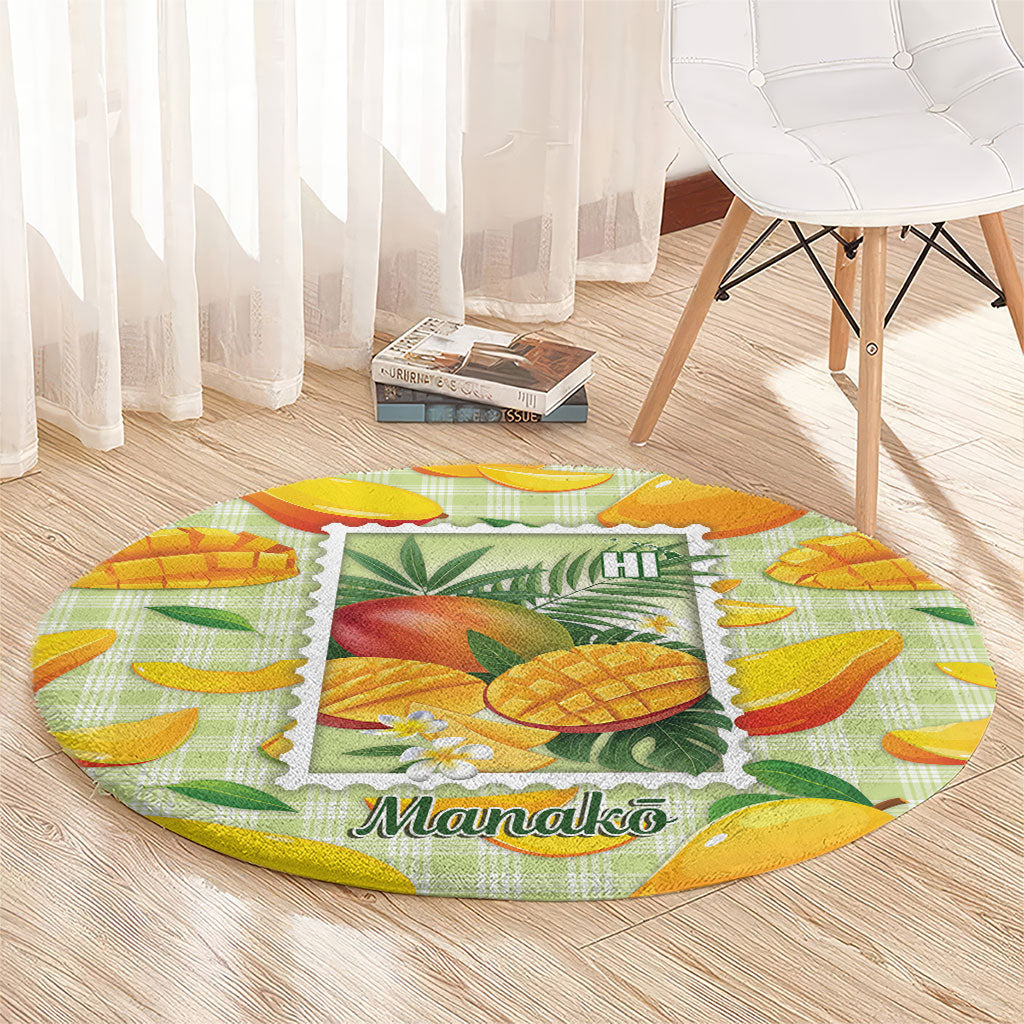 Aloha Hawaii Manako Palaka Motifs Round Carpet Hawaiian Mango Stylized Stamp LT14 - Polynesian Pride