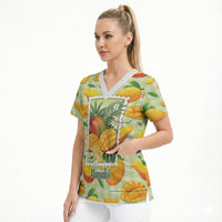 Aloha Hawaii Manako Palaka Motifs Scrub Top Hawaiian Mango Stylized Stamp LT14 - Polynesian Pride