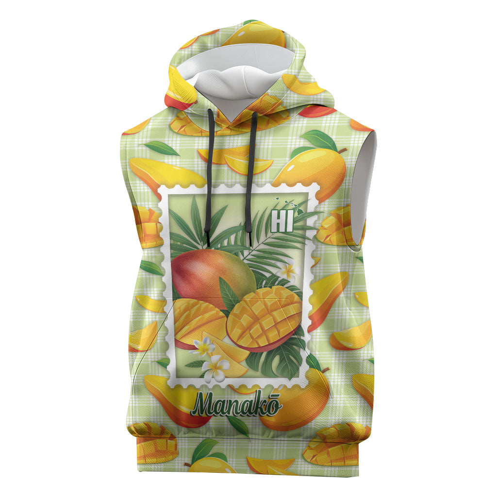 Aloha Hawaii Manako Palaka Motifs Sleeveless Hoodie Hawaiian Mango Stylized Stamp LT14 Yellow - Polynesian Pride