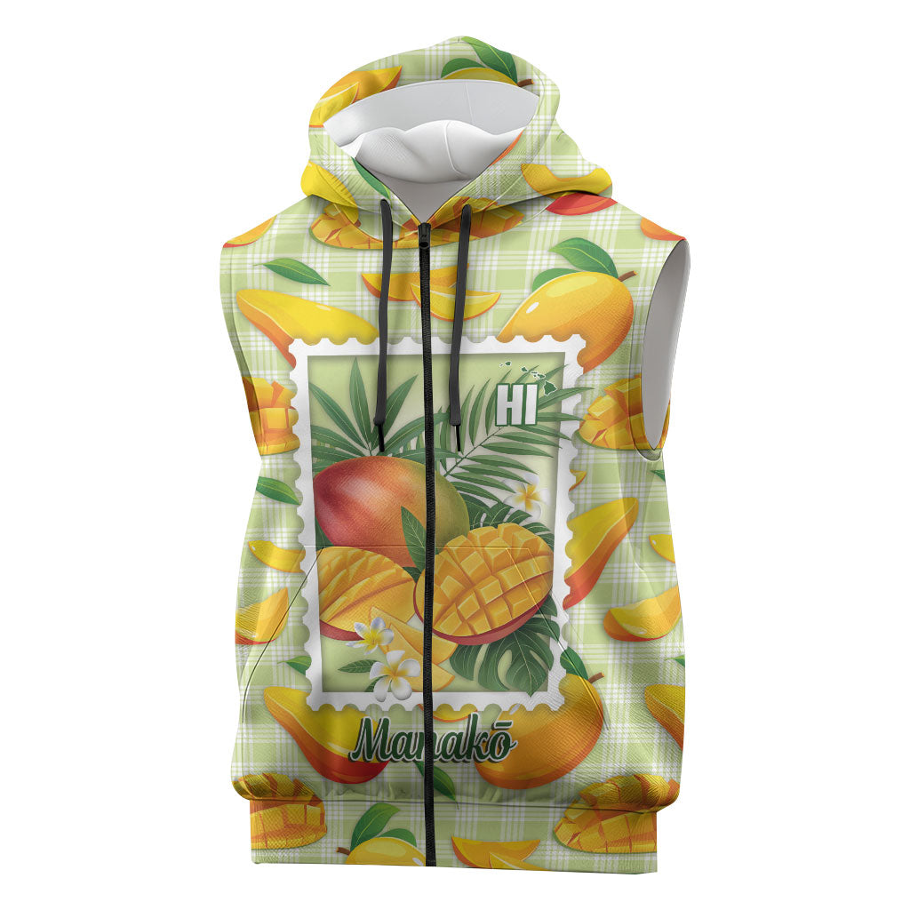 Aloha Hawaii Manako Palaka Motifs Sleeveless Zip Hoodie Hawaiian Mango Stylized Stamp LT14 Yellow - Polynesian Pride