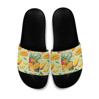 Aloha Hawaii Manako Palaka Motifs Slide Sandals Hawaiian Mango Stylized Stamp LT14 Yellow - Polynesian Pride