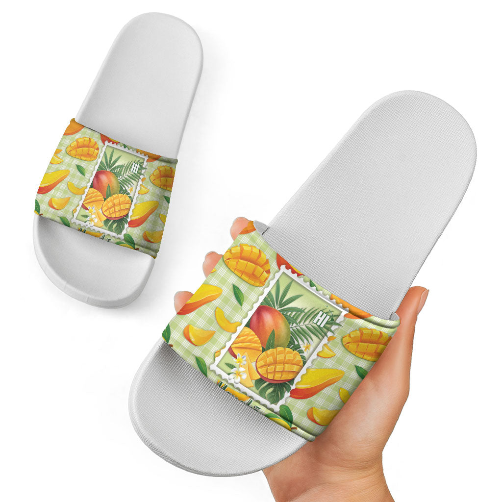 Aloha Hawaii Manako Palaka Motifs Slide Sandals Hawaiian Mango Stylized Stamp LT14 - Polynesian Pride