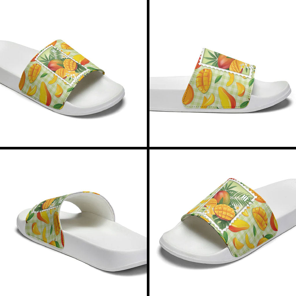 Aloha Hawaii Manako Palaka Motifs Slide Sandals Hawaiian Mango Stylized Stamp LT14 - Polynesian Pride