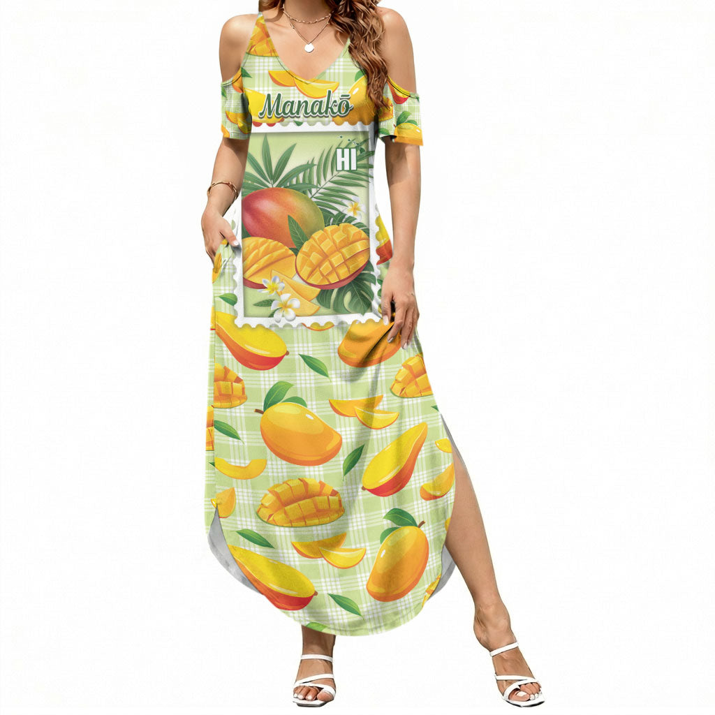 Aloha Hawaii Manako Palaka Motifs Summer Maxi Dress Hawaiian Mango Stylized Stamp LT14 Women Yellow - Polynesian Pride