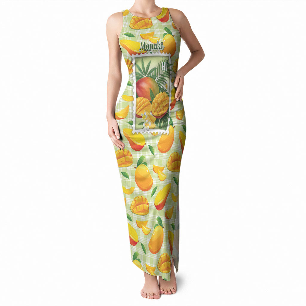 Aloha Hawaii Manako Palaka Motifs Tank Maxi Dress Hawaiian Mango Stylized Stamp