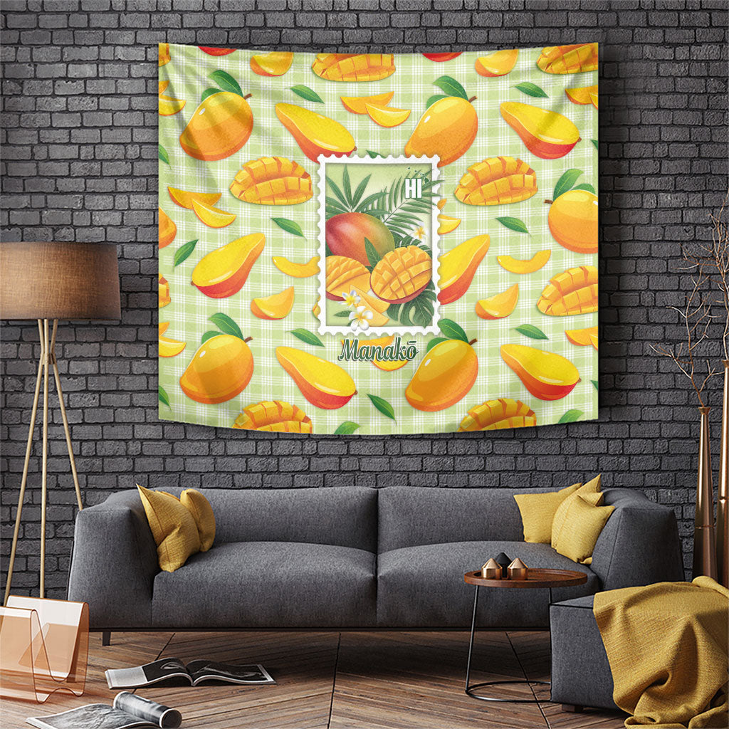 Aloha Hawaii Manako Palaka Motifs Tapestry Hawaiian Mango Stylized Stamp LT14 Yellow - Polynesian Pride