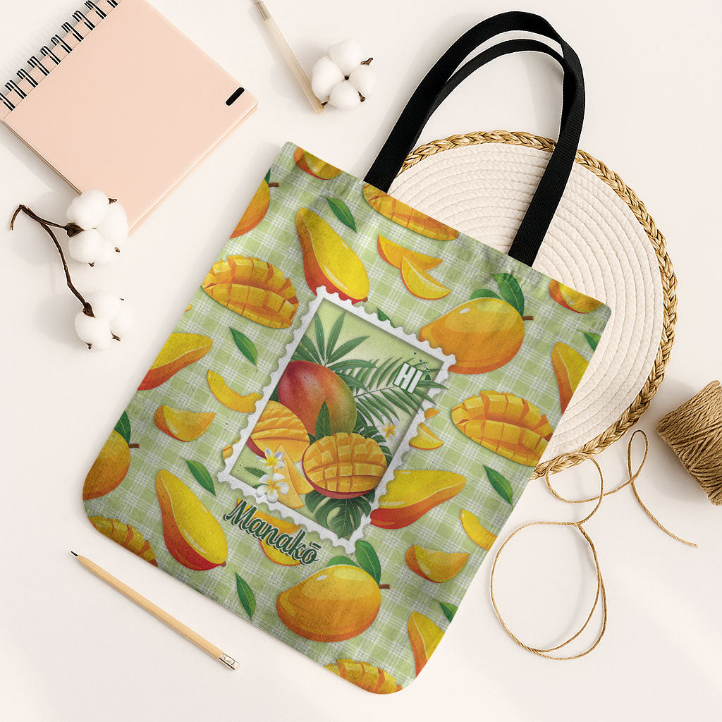 Aloha Hawaii Manako Palaka Motifs Tote Bag Hawaiian Mango Stylized Stamp