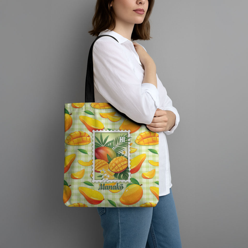 Aloha Hawaii Manako Palaka Motifs Tote Bag Hawaiian Mango Stylized Stamp LT14 - Polynesian Pride