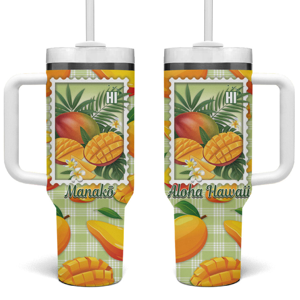 Aloha Hawaii Manako Palaka Motifs Tumbler With Handle Hawaiian Mango Stylized Stamp LT14 One Size: 40 oz Yellow - Polynesian Pride
