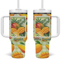 Aloha Hawaii Manako Palaka Motifs Tumbler With Handle Hawaiian Mango Stylized Stamp LT14 One Size: 40 oz Yellow - Polynesian Pride