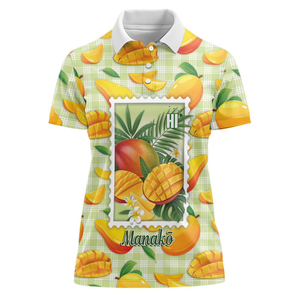 Aloha Hawaii Manako Palaka Motifs Women Polo Shirt Hawaiian Mango Stylized Stamp LT14 Female Yellow - Polynesian Pride