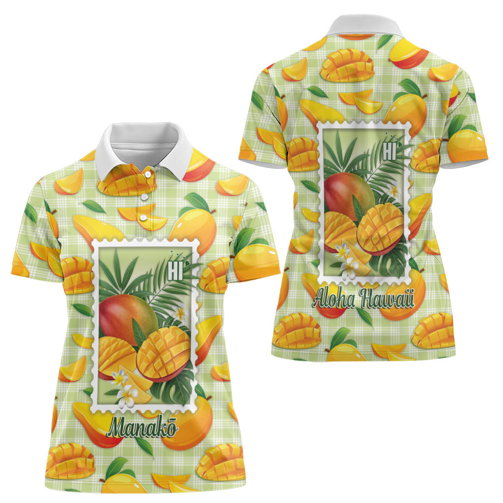 Aloha Hawaii Manako Palaka Motifs Women Polo Shirt Hawaiian Mango Stylized Stamp LT14 - Polynesian Pride