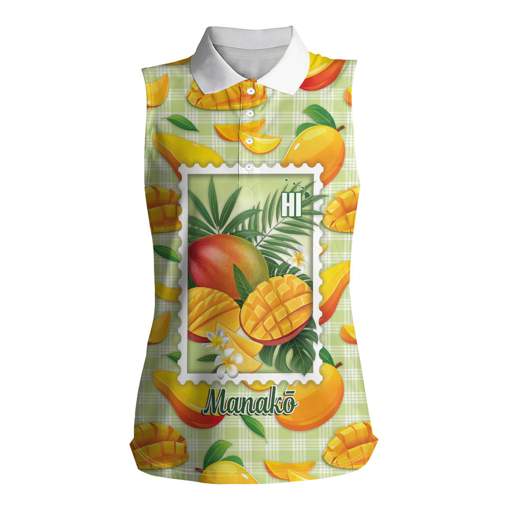 Aloha Hawaii Manako Palaka Motifs Women Sleeveless Polo Shirt Hawaiian Mango Stylized Stamp