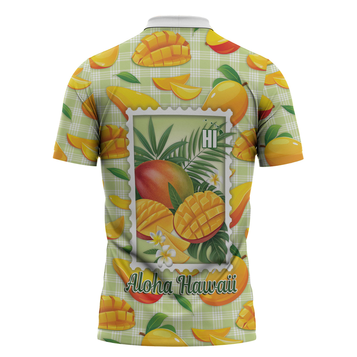 Aloha Hawaii Manako Palaka Motifs Zipper Polo Shirt Hawaiian Mango Stylized Stamp LT14 - Polynesian Pride