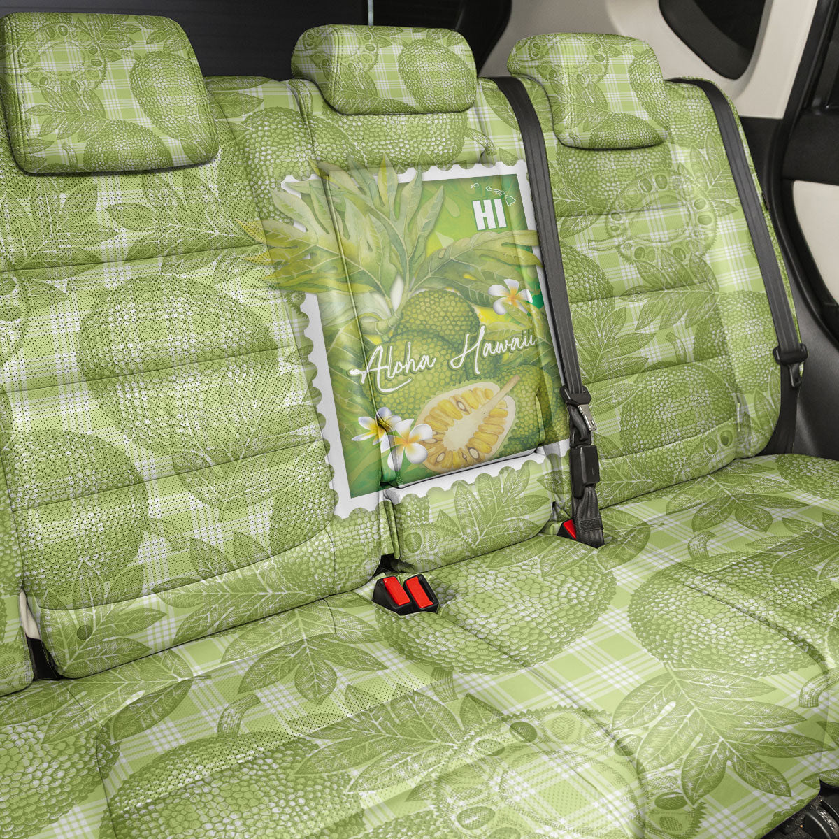 Aloha Hawaii Ulu Palaka Motifs Back Car Seat Cover Hawaiian Breadfruit Stylized Stamp LT14 - Polynesian Pride