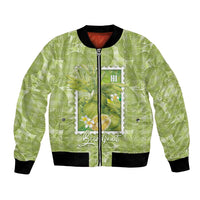 Aloha Hawaii Ulu Palaka Motifs Bomber Jacket Hawaiian Breadfruit Stylized Stamp LT14 Unisex Green - Polynesian Pride