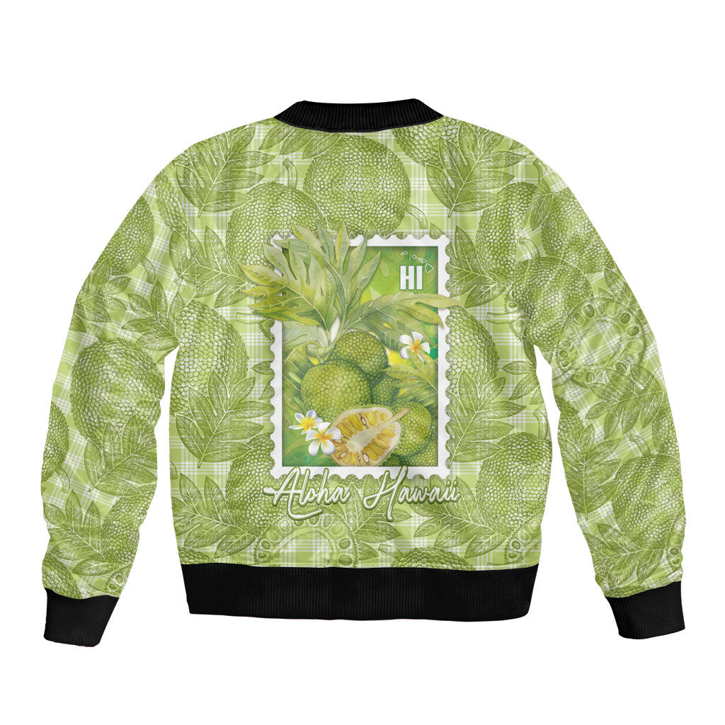 Aloha Hawaii Ulu Palaka Motifs Bomber Jacket Hawaiian Breadfruit Stylized Stamp LT14 - Polynesian Pride