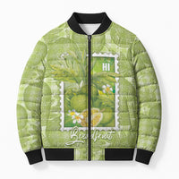 Aloha Hawaii Ulu Palaka Motifs Bomber Puffer Jacket Hawaiian Breadfruit Stylized Stamp LT14 Unisex Green - Polynesian Pride
