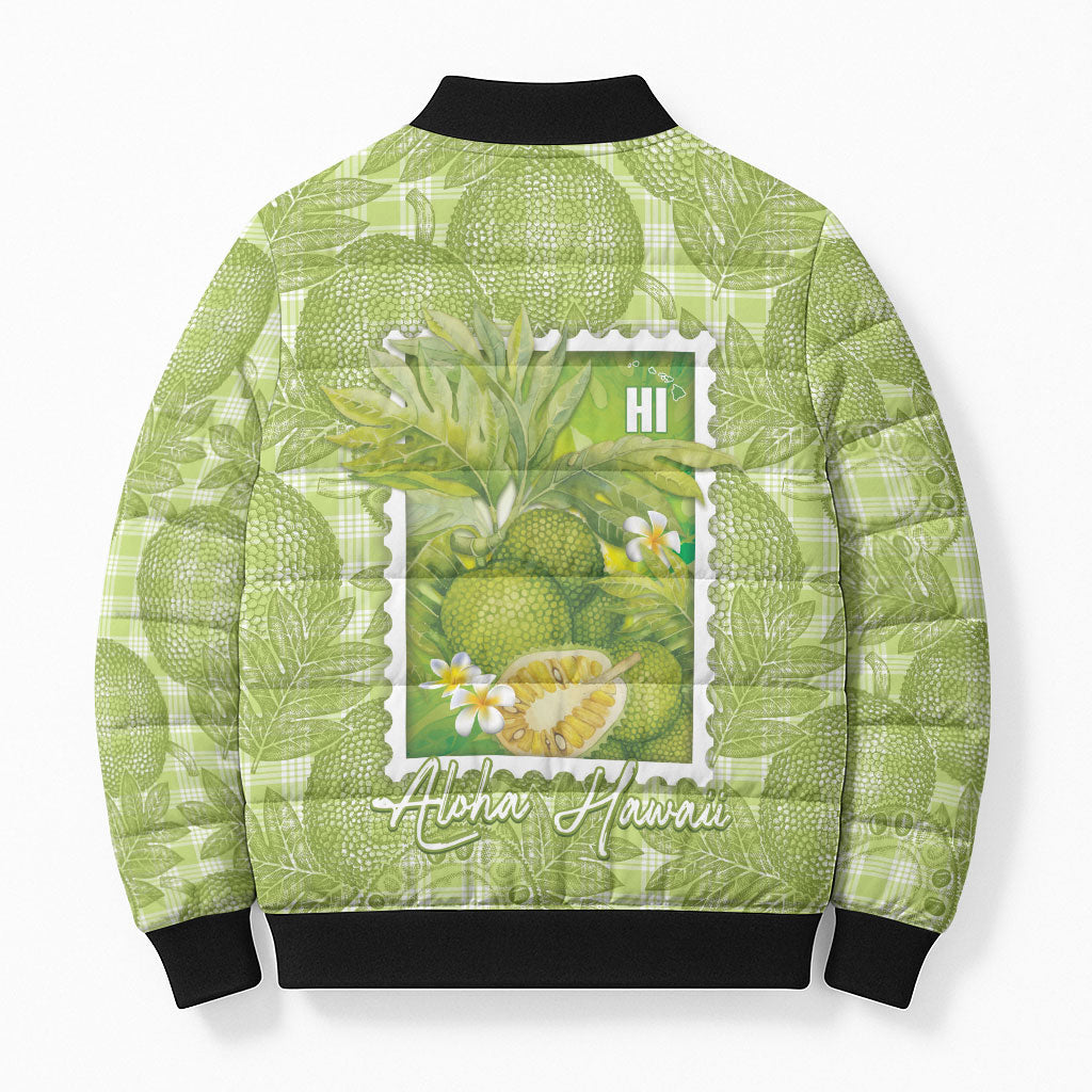 Aloha Hawaii Ulu Palaka Motifs Bomber Puffer Jacket Hawaiian Breadfruit Stylized Stamp LT14 - Polynesian Pride