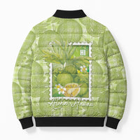 Aloha Hawaii Ulu Palaka Motifs Bomber Puffer Jacket Hawaiian Breadfruit Stylized Stamp LT14 - Polynesian Pride
