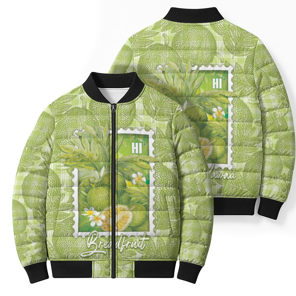 Aloha Hawaii Ulu Palaka Motifs Bomber Puffer Jacket Hawaiian Breadfruit Stylized Stamp LT14 - Polynesian Pride