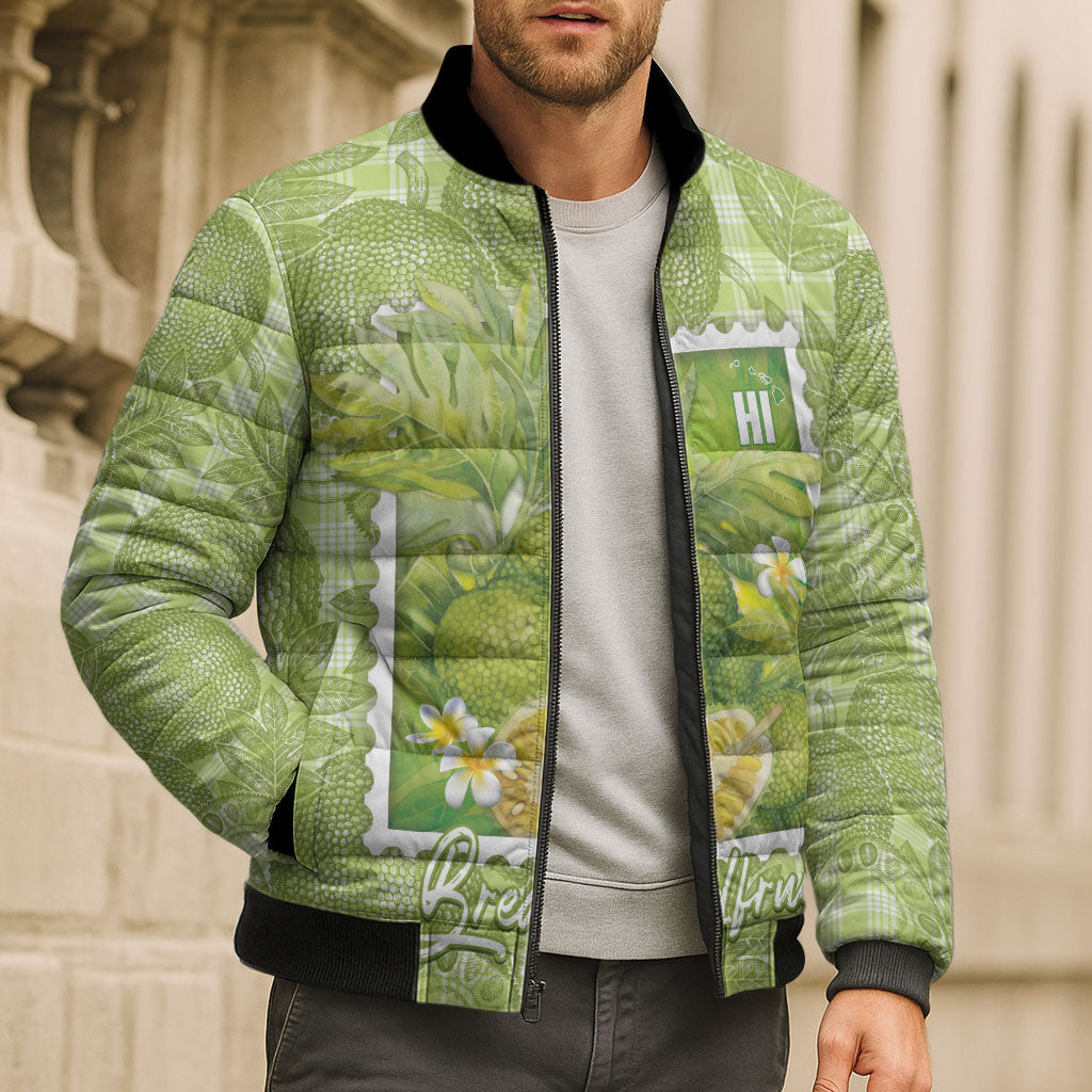 Aloha Hawaii Ulu Palaka Motifs Bomber Puffer Jacket Hawaiian Breadfruit Stylized Stamp LT14 - Polynesian Pride