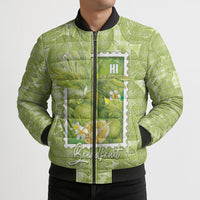 Aloha Hawaii Ulu Palaka Motifs Bomber Puffer Jacket Hawaiian Breadfruit Stylized Stamp LT14 - Polynesian Pride