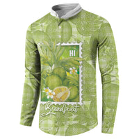 Aloha Hawaii Ulu Palaka Motifs Button Sweatshirt Hawaiian Breadfruit Stylized Stamp LT14 - Polynesian Pride