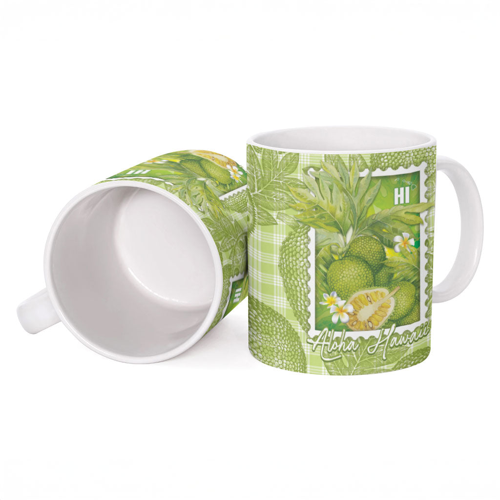 Aloha Hawaii Ulu Palaka Motifs Ceramic Mug Hawaiian Breadfruit Stylized Stamp LT14 - Polynesian Pride