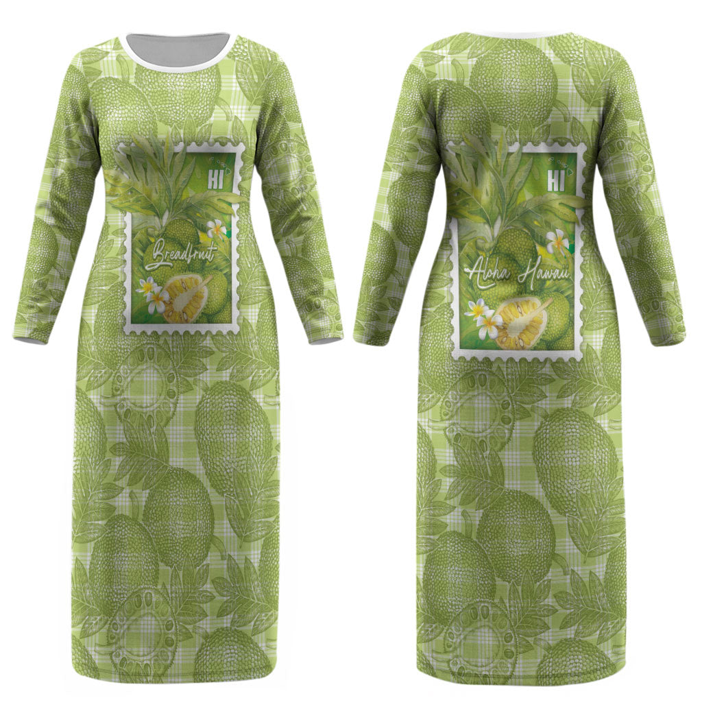 Aloha Hawaii Ulu Palaka Motifs Couples Matching Long Sleeve Bodycon Dress and Hawaiian Shirt Hawaiian Breadfruit Stylized Stamp LT14 - Polynesian Pride
