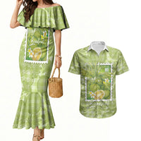 Aloha Hawaii Ulu Palaka Motifs Couples Matching Mermaid Dress and Hawaiian Shirt Hawaiian Breadfruit Stylized Stamp LT14 Green - Polynesian Pride