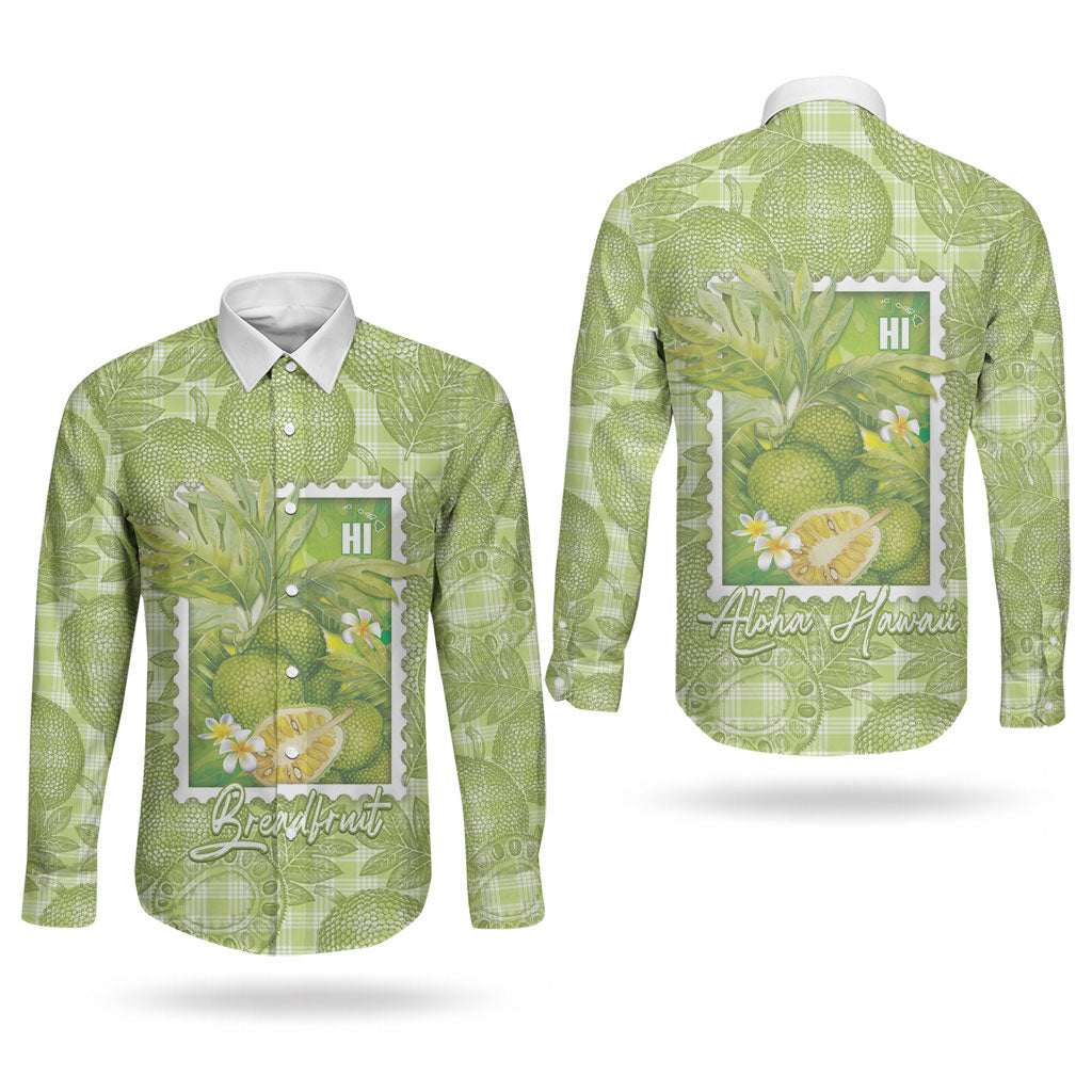 Aloha Hawaii Ulu Palaka Motifs Couples Matching Mermaid Dress and Long Sleeve Button Shirt Hawaiian Breadfruit Stylized Stamp LT14 - Polynesian Pride