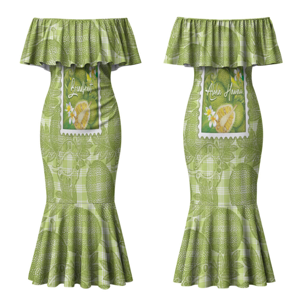 Aloha Hawaii Ulu Palaka Motifs Couples Matching Mermaid Dress and Long Sleeve Button Shirt Hawaiian Breadfruit Stylized Stamp LT14 - Polynesian Pride