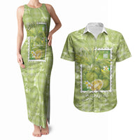 Aloha Hawaii Ulu Palaka Motifs Couples Matching Tank Maxi Dress and Hawaiian Shirt Hawaiian Breadfruit Stylized Stamp LT14 Green - Polynesian Pride