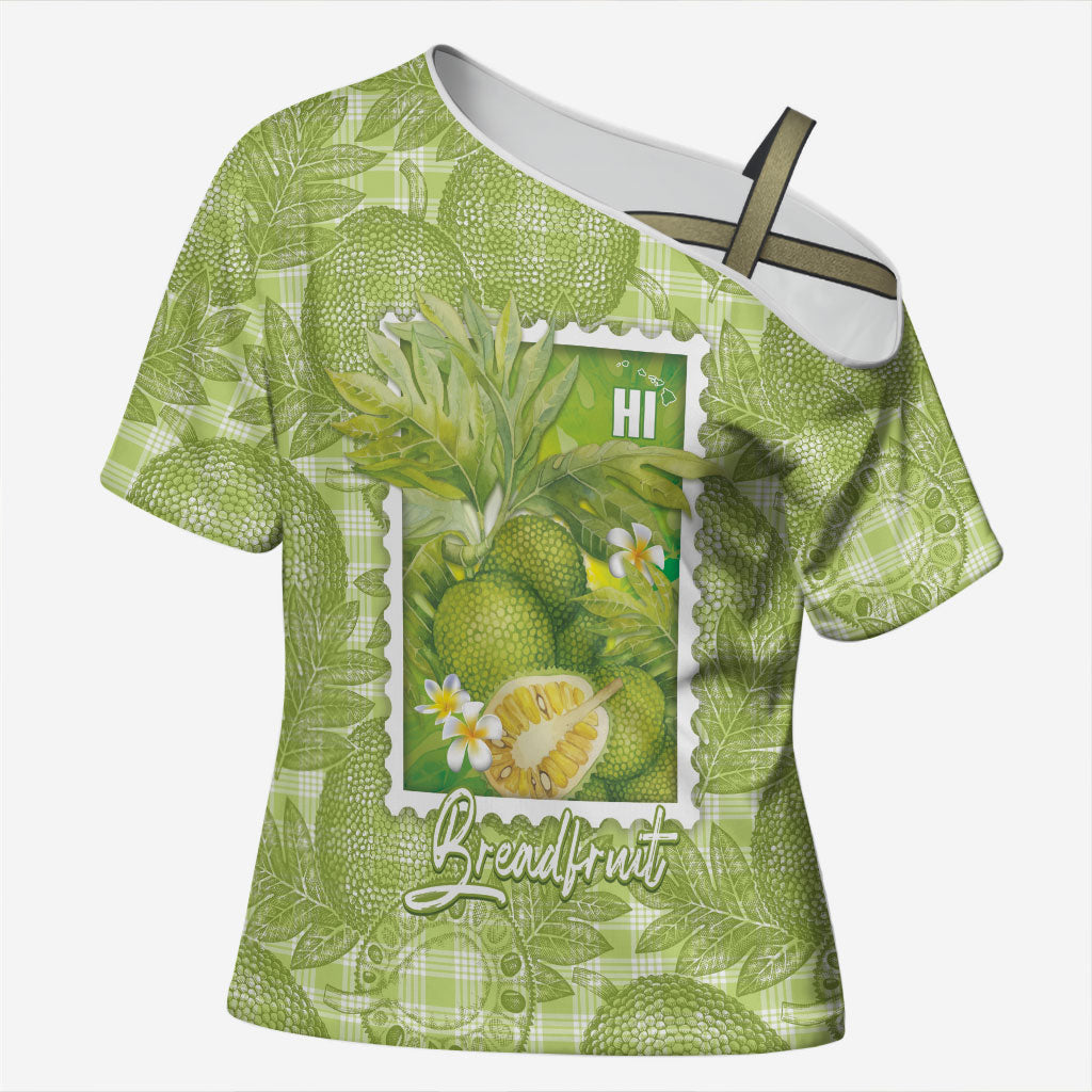 Aloha Hawaii Ulu Palaka Motifs Cross Shoulder Shirt Hawaiian Breadfruit Stylized Stamp LT14 Female Green - Polynesian Pride