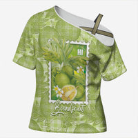 Aloha Hawaii Ulu Palaka Motifs Cross Shoulder Shirt Hawaiian Breadfruit Stylized Stamp LT14 Female Green - Polynesian Pride