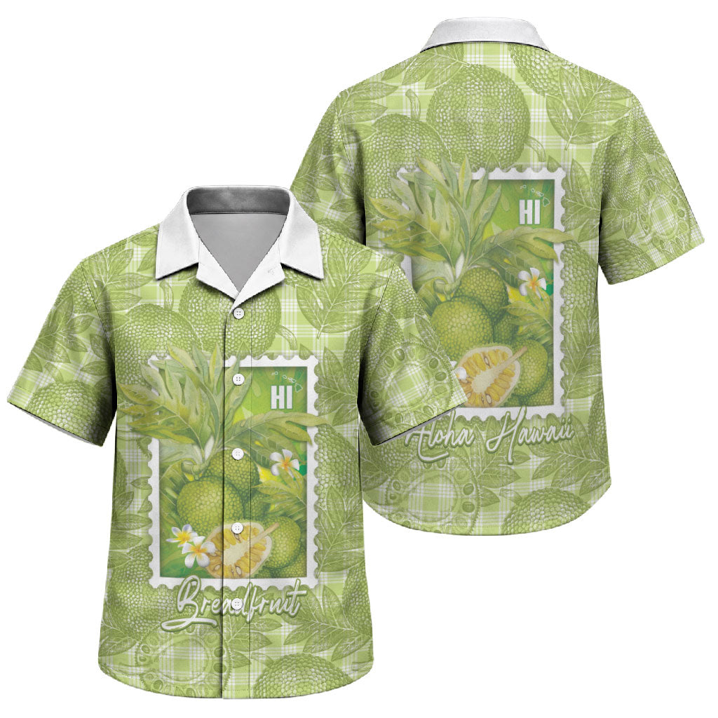 Aloha Hawaii Ulu Palaka Motifs Family Matching Off Shoulder Short Dress and Hawaiian Shirt Hawaiian Breadfruit Stylized Stamp LT14 Son's Shirt Green - Polynesian Pride