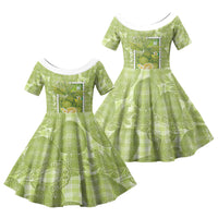 Aloha Hawaii Ulu Palaka Motifs Family Matching Puletasi and Hawaiian Shirt Hawaiian Breadfruit Stylized Stamp LT14 Daughter's Dress Green - Polynesian Pride