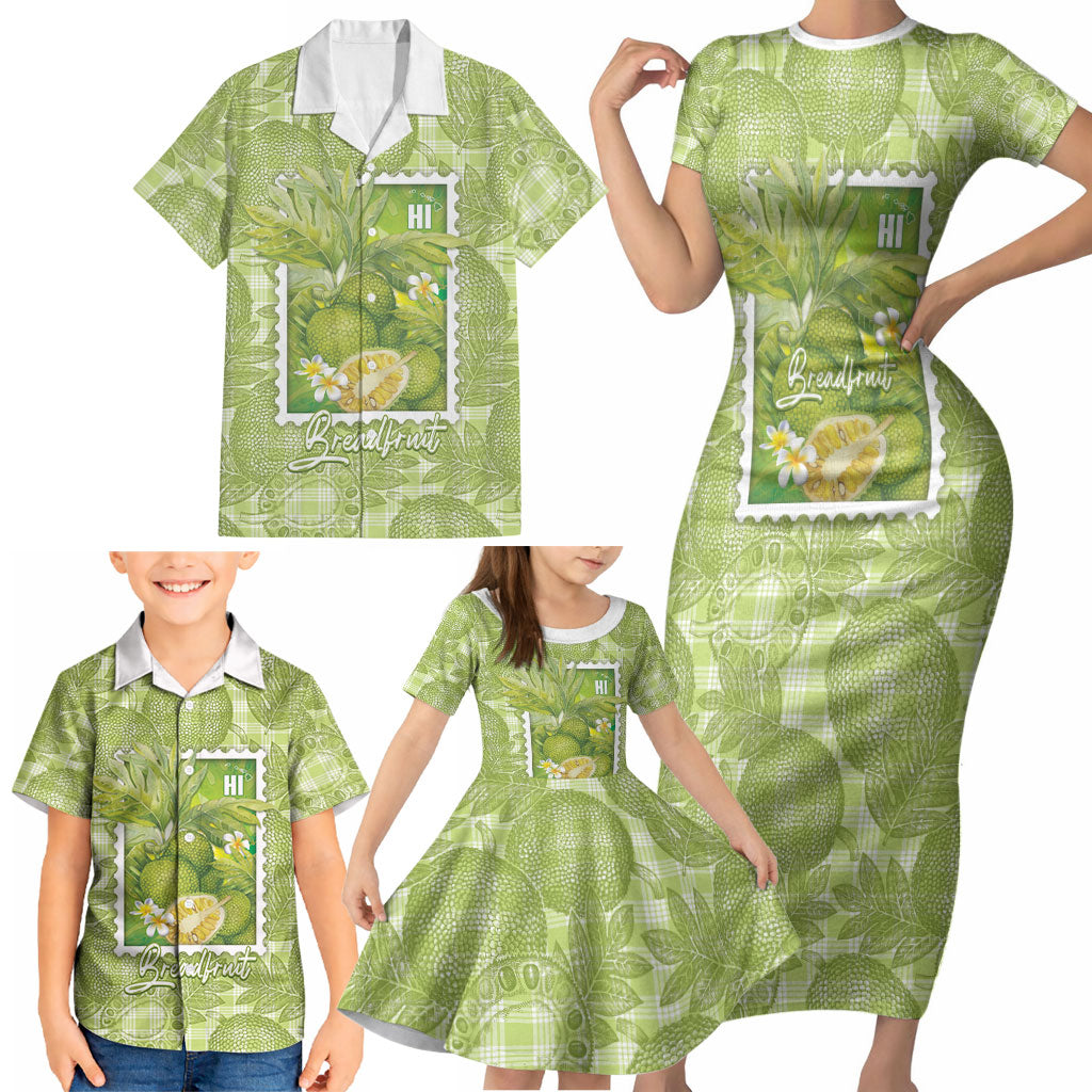 Aloha Hawaii Ulu Palaka Motifs Family Matching Short Sleeve Bodycon Dress and Hawaiian Shirt Hawaiian Breadfruit Stylized Stamp LT14 - Polynesian Pride
