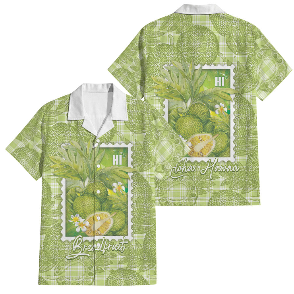 Aloha Hawaii Ulu Palaka Motifs Family Matching Short Sleeve Bodycon Dress and Hawaiian Shirt Hawaiian Breadfruit Stylized Stamp LT14 Dad's Shirt - Short Sleeve Green - Polynesian Pride