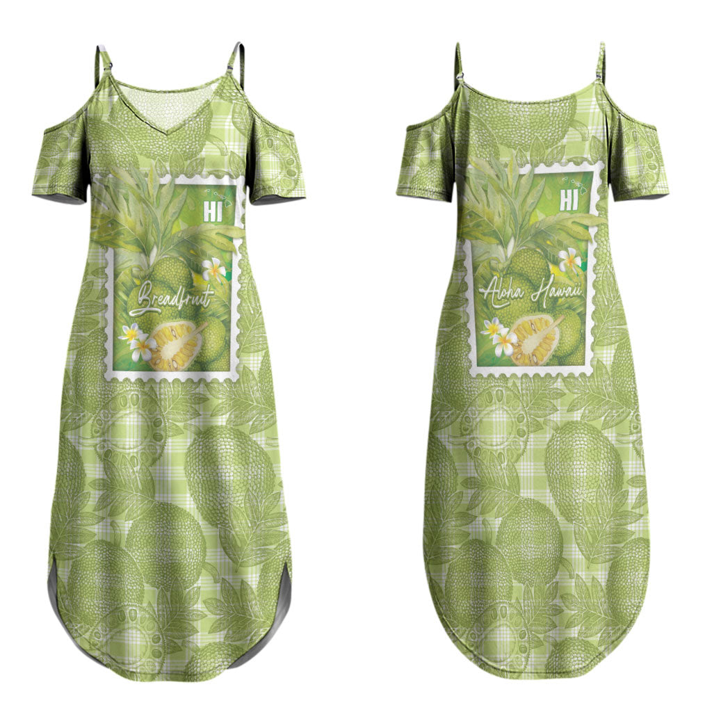 Aloha Hawaii Ulu Palaka Motifs Family Matching Summer Maxi Dress and Hawaiian Shirt Hawaiian Breadfruit Stylized Stamp LT14 Mom's Dress Green - Polynesian Pride
