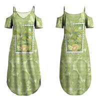 Aloha Hawaii Ulu Palaka Motifs Family Matching Summer Maxi Dress and Hawaiian Shirt Hawaiian Breadfruit Stylized Stamp LT14 Mom's Dress Green - Polynesian Pride