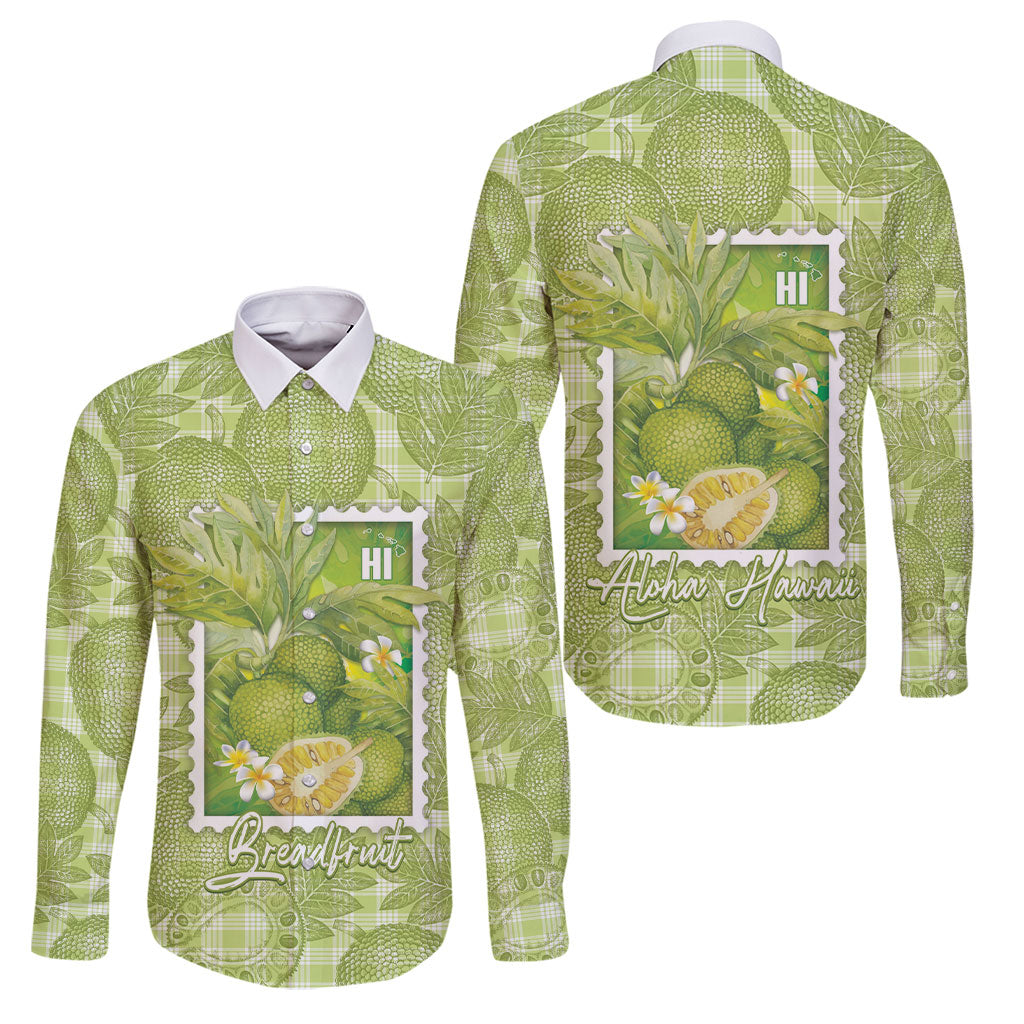 Aloha Hawaii Ulu Palaka Motifs Family Matching Summer Maxi Dress and Hawaiian Shirt Hawaiian Breadfruit Stylized Stamp LT14 Dad's Shirt - Long Sleeve Green - Polynesian Pride